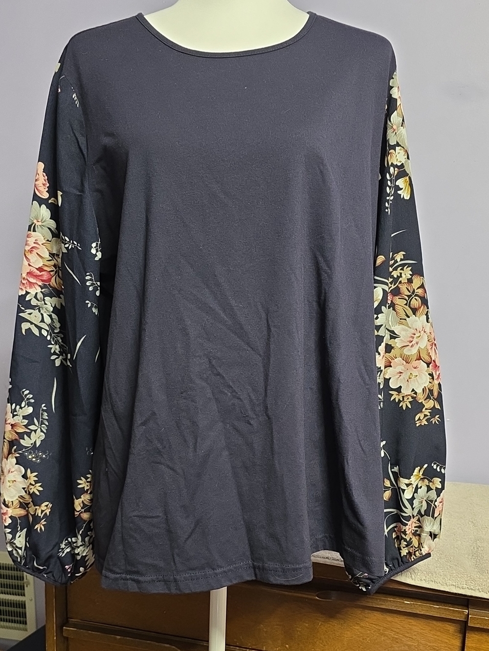 Floral-Sleeve‎ Navy Women's Blouse